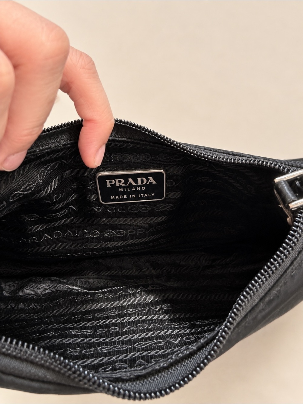 Prada Black Nylon Mini Shoulder Bag with Logo Plaque - Picture 8 of 9